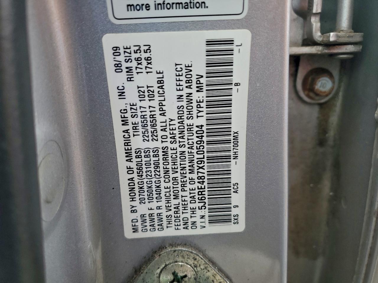 Lot #3318871031 2009 HONDA CR-V EXL