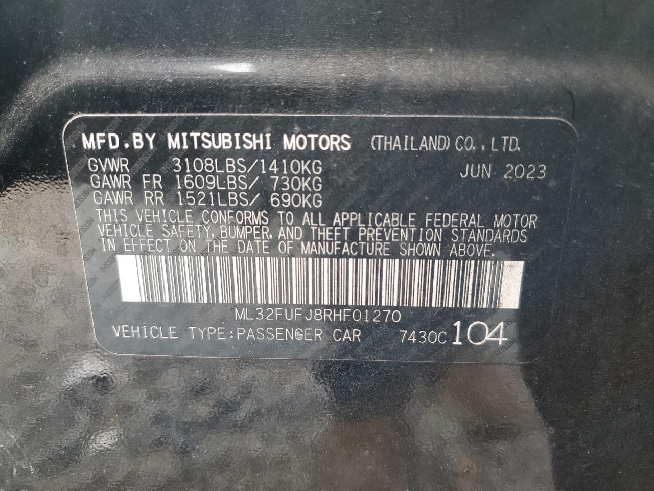 Lot #3302799907 2024 MITSUBISHI MIRAGE G4