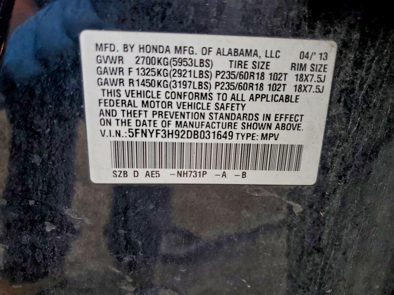 2013 HONDA PILOT TOUR #3296256411