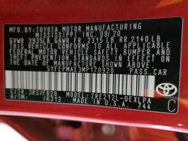 2021 TOYOTA COROLLA LE #3298045159