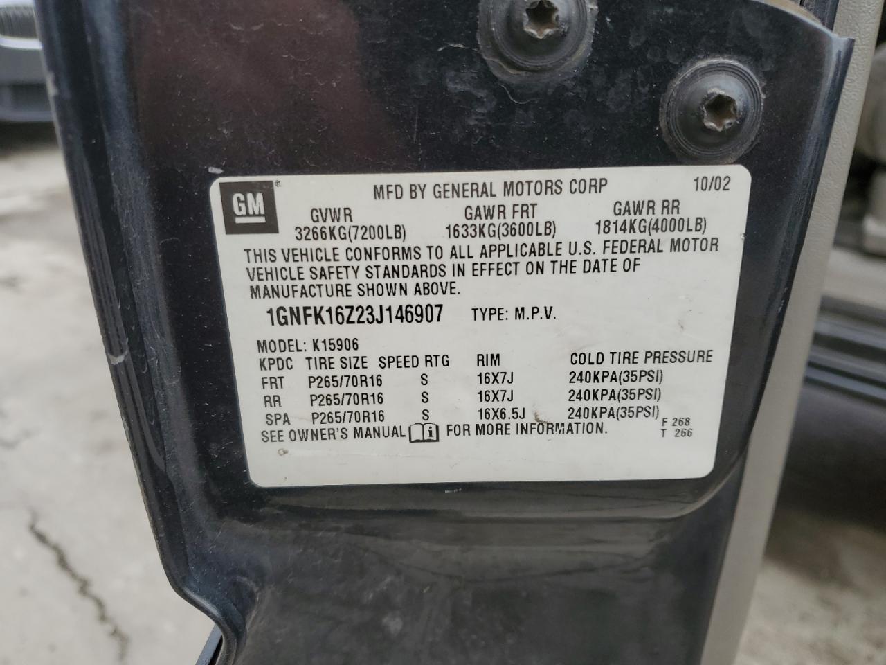 Lot #3293716405 2003 CHEVROLET SUBURBAN K