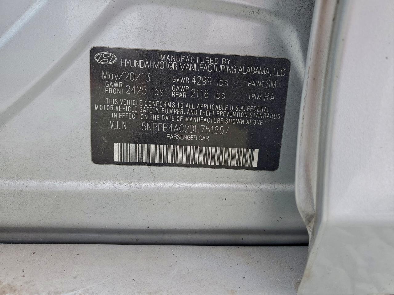 Lot #3302730052 2013 HYUNDAI SONATA GLS