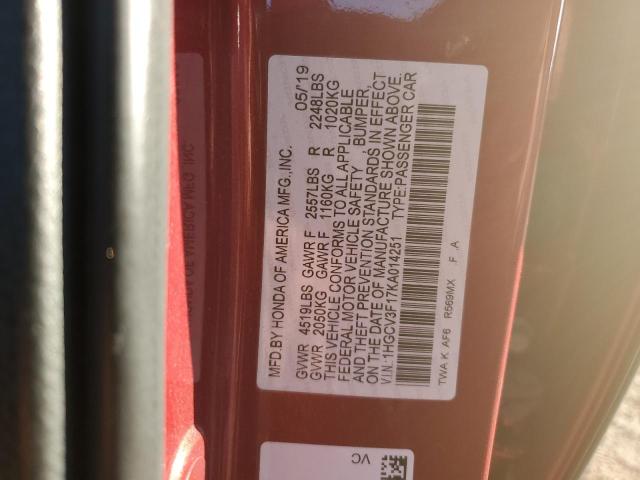 2019 HONDA ACCORD HYB #3305419434