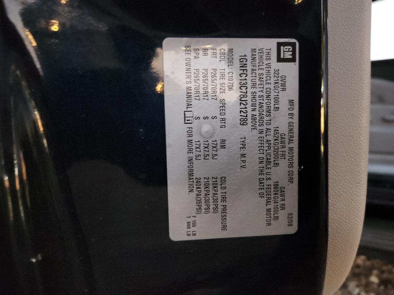 Lot #3290231254 2008 CHEVROLET TAHOE C150