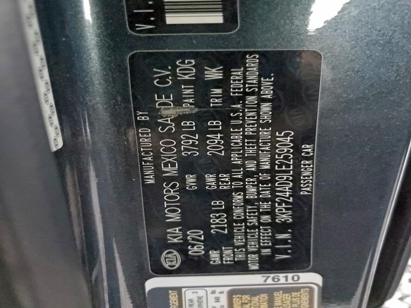 2020 KIA FORTE FE #3302085162