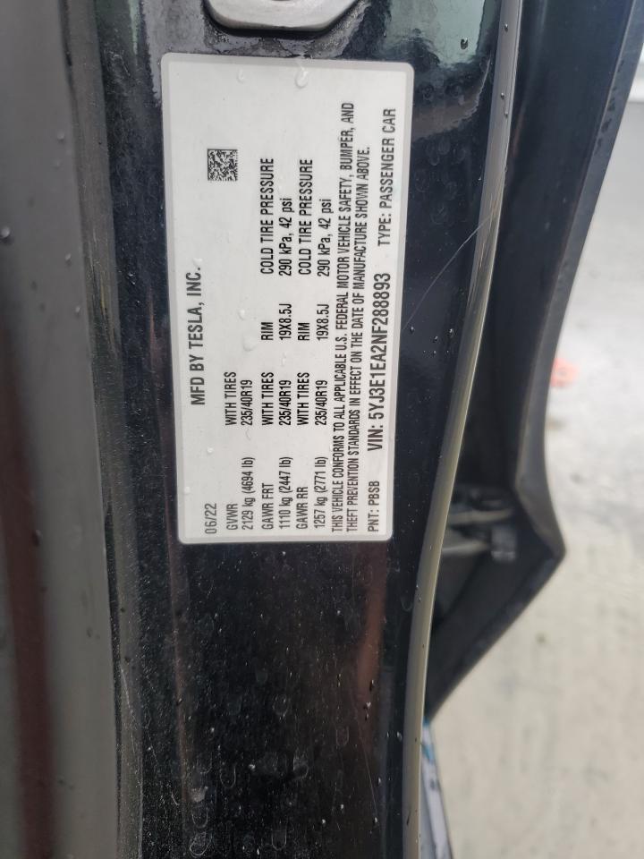 Lot #3304603438 2022 TESLA MODEL 3