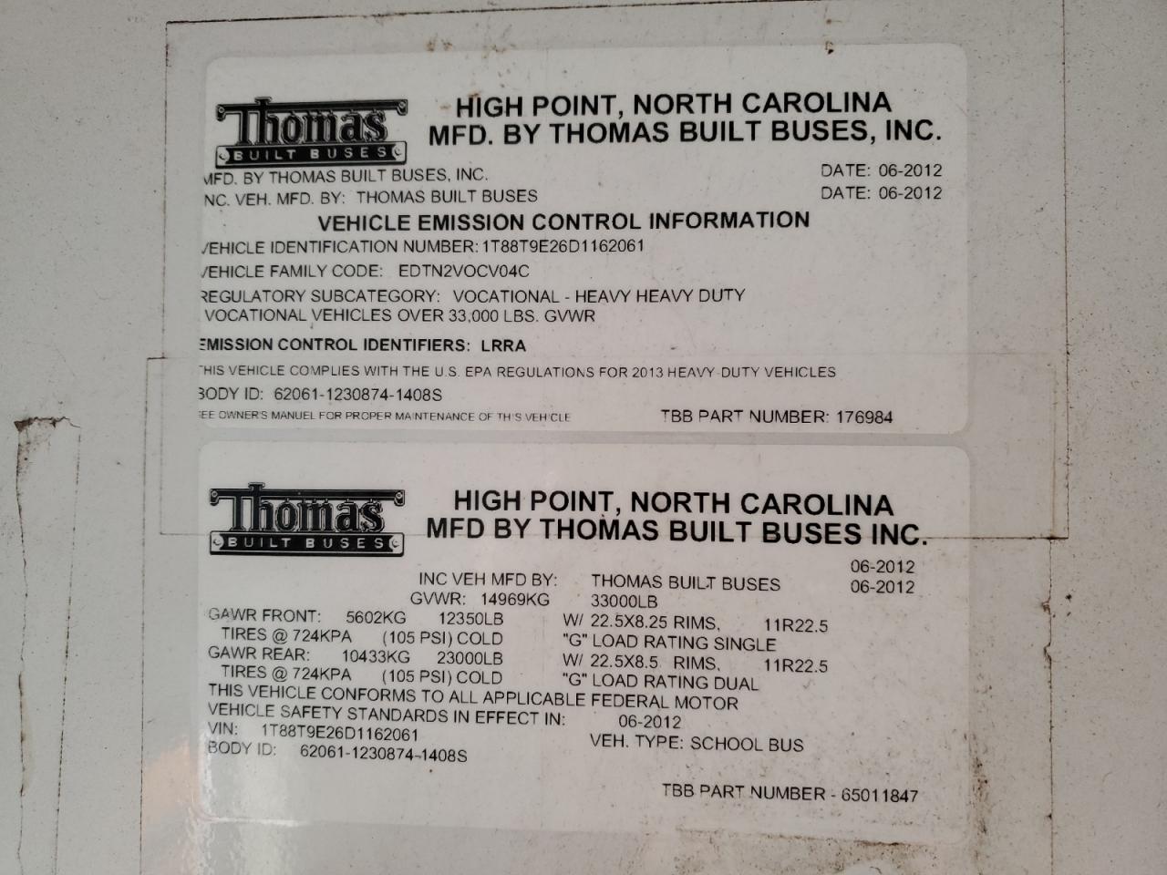 Lot #3285637332 2013 THOMAS SCHOOL BUS