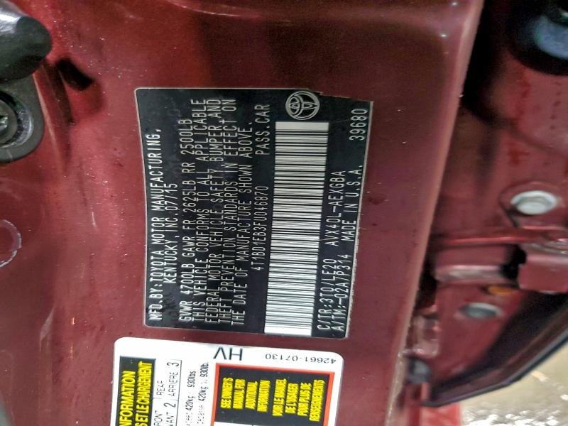 2015 TOYO AVALON HYBRID XLE PR #3296410693