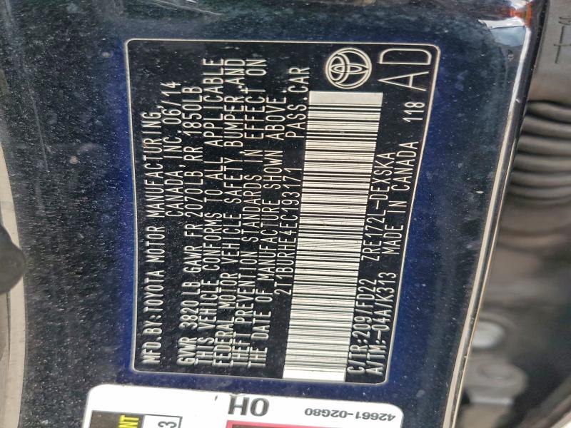 2014 TOYOTA COROLLA L #3297909821