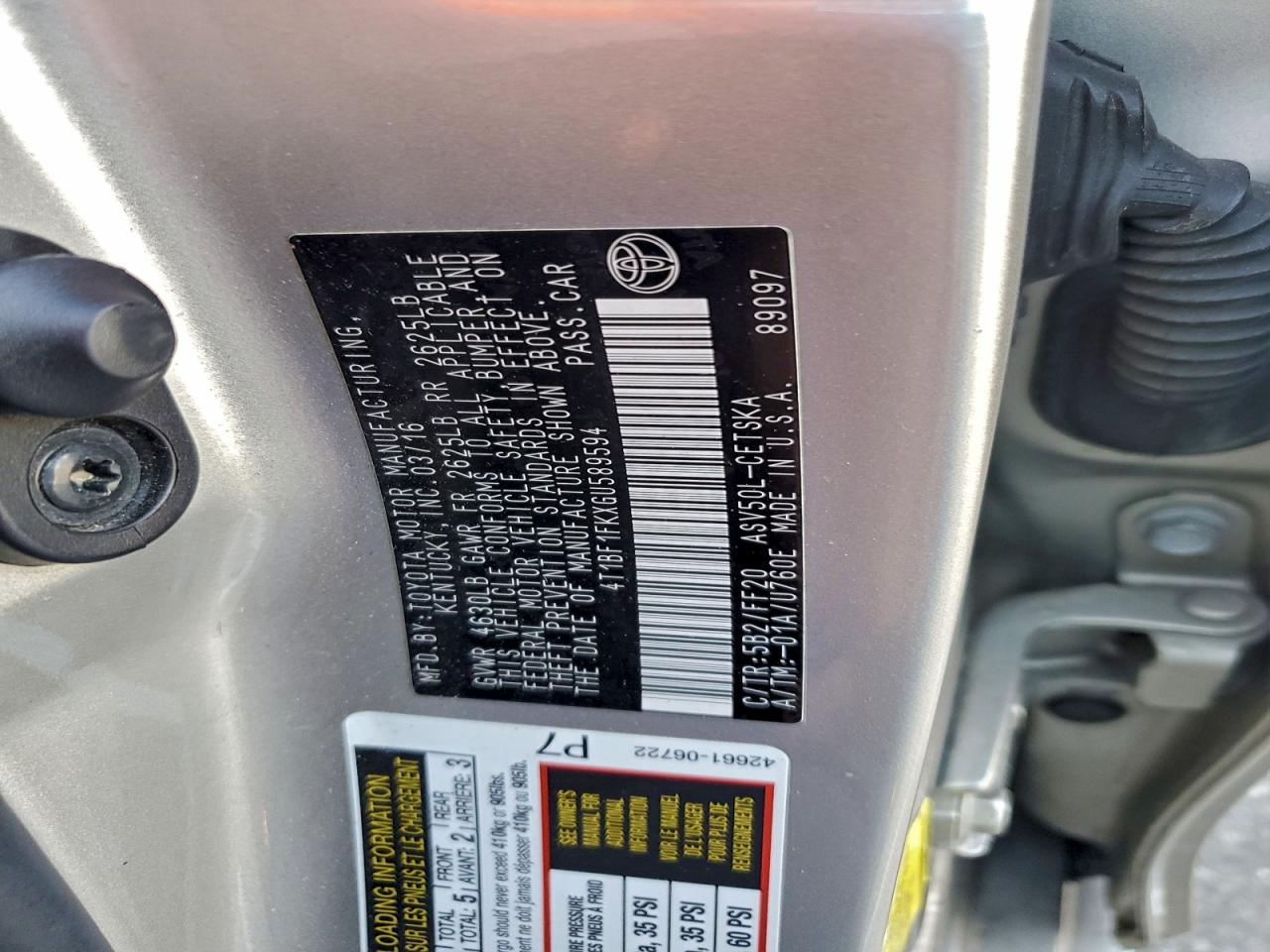 Lot #3304099509 2016 TOYOTA CAMRY LE