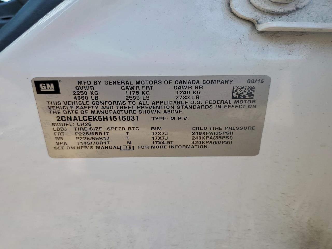 Lot #3296983822 2017 CHEVROLET EQUINOX LT