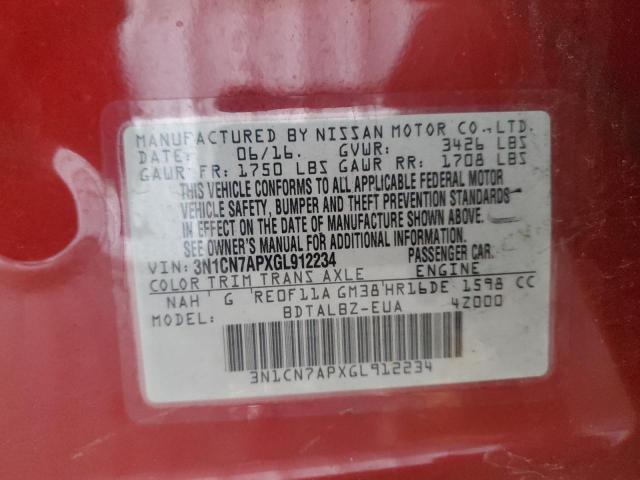 2016 NISSAN VERSA S #3297966785