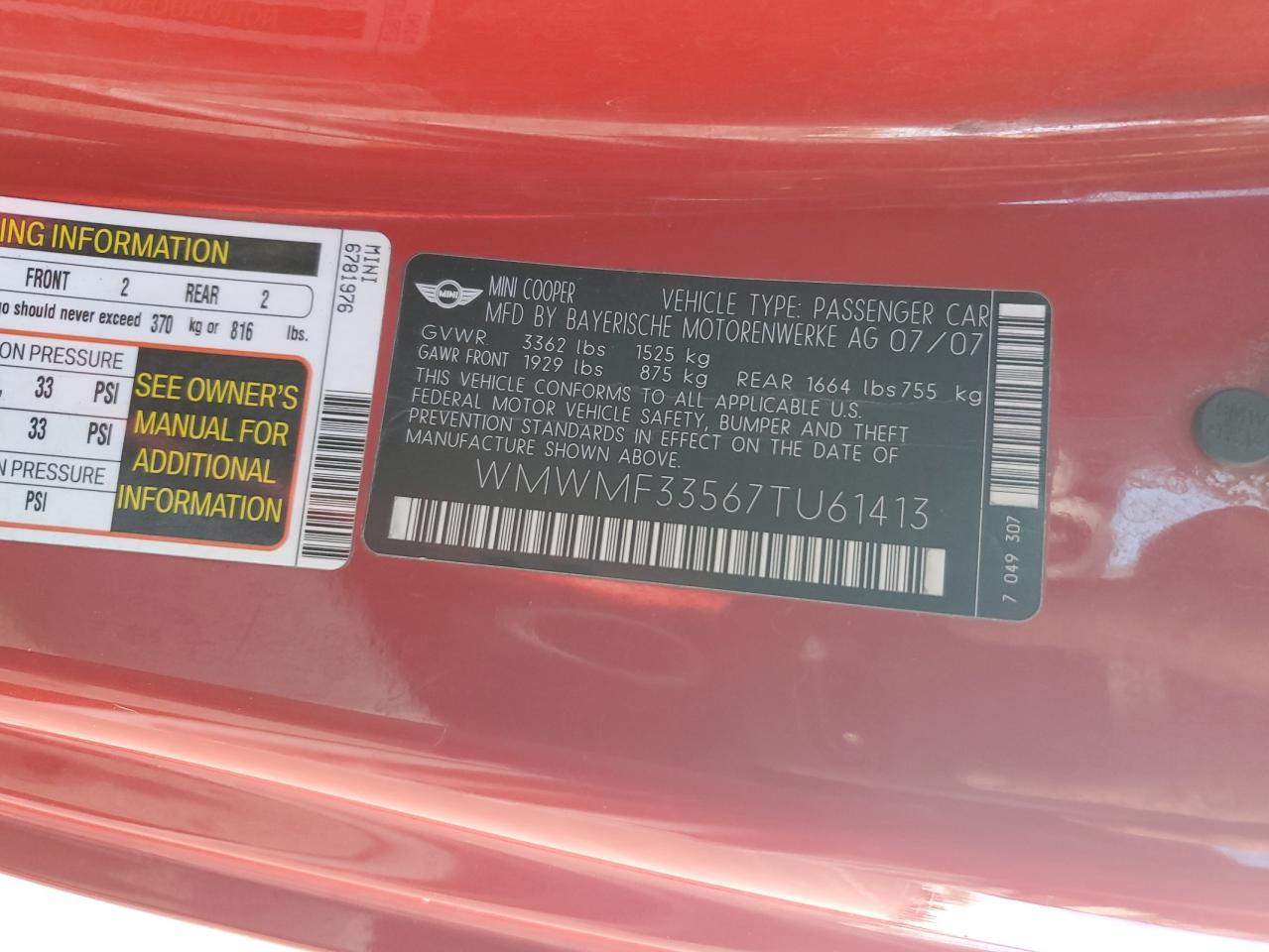 Lot #3292608638 2007 MINI COOPER