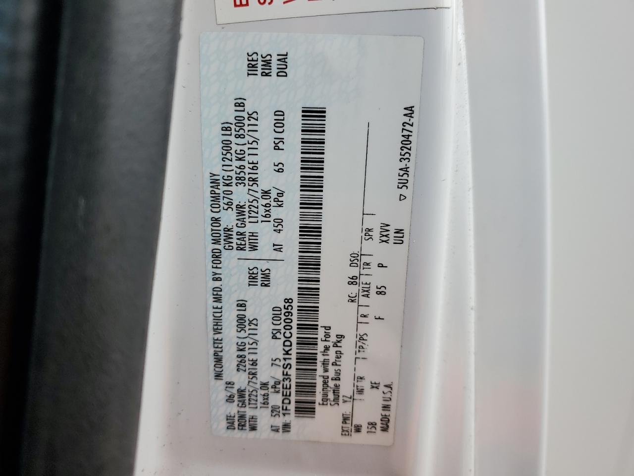 Lot #3310526083 2019 FORD ECONOLINE