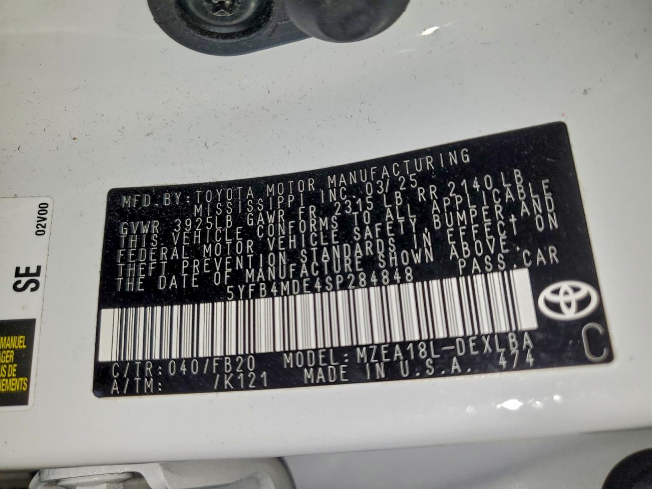 Lot #3311528231 2025 TOYOTA COROLLA LE