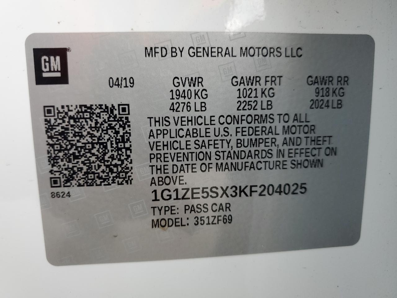 1G1ZE5SX3KF204025 CHEVROLET MALIBU 2019