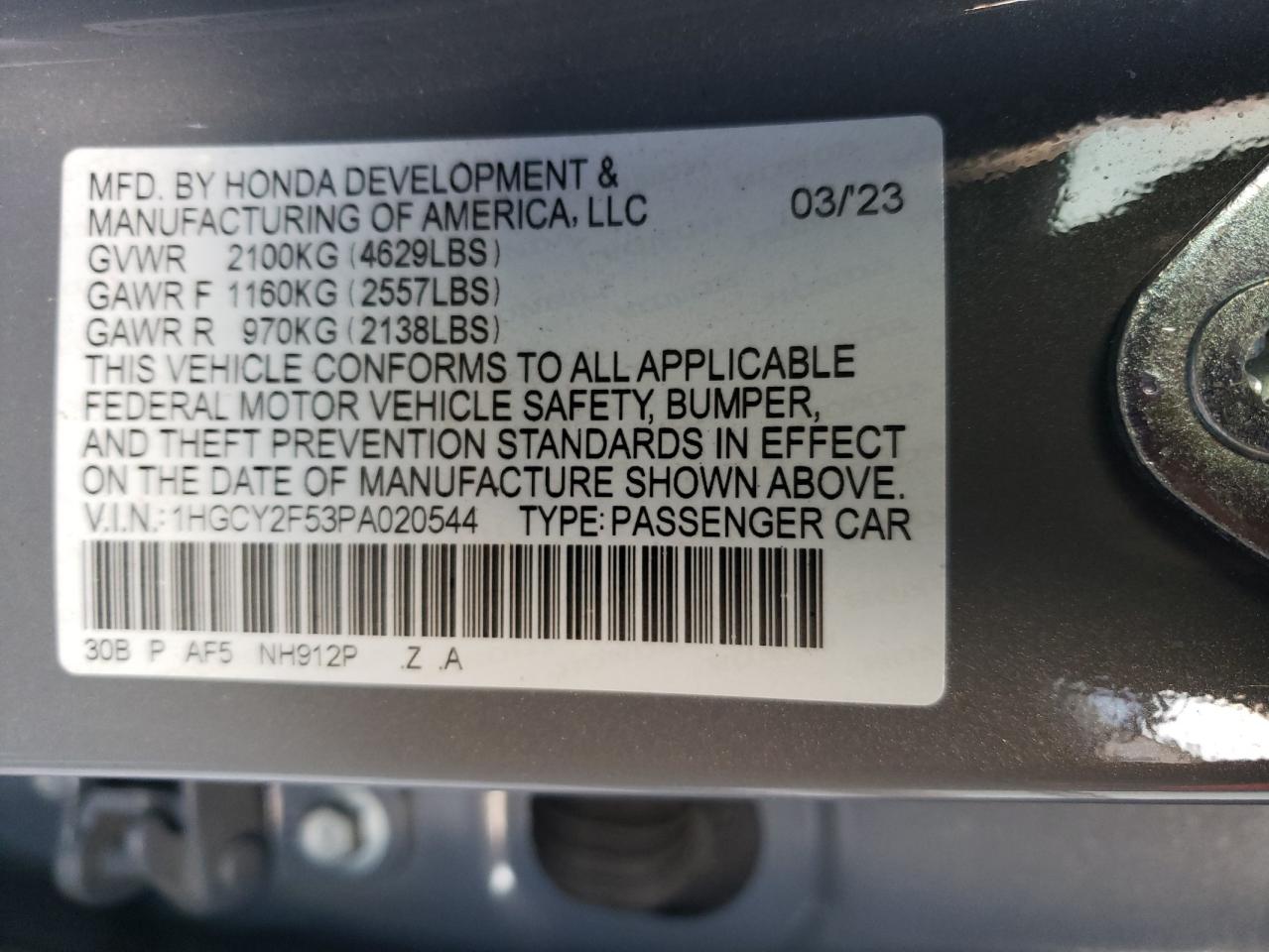 1HGCY2F53PA020544 HONDA ACCORD 2023