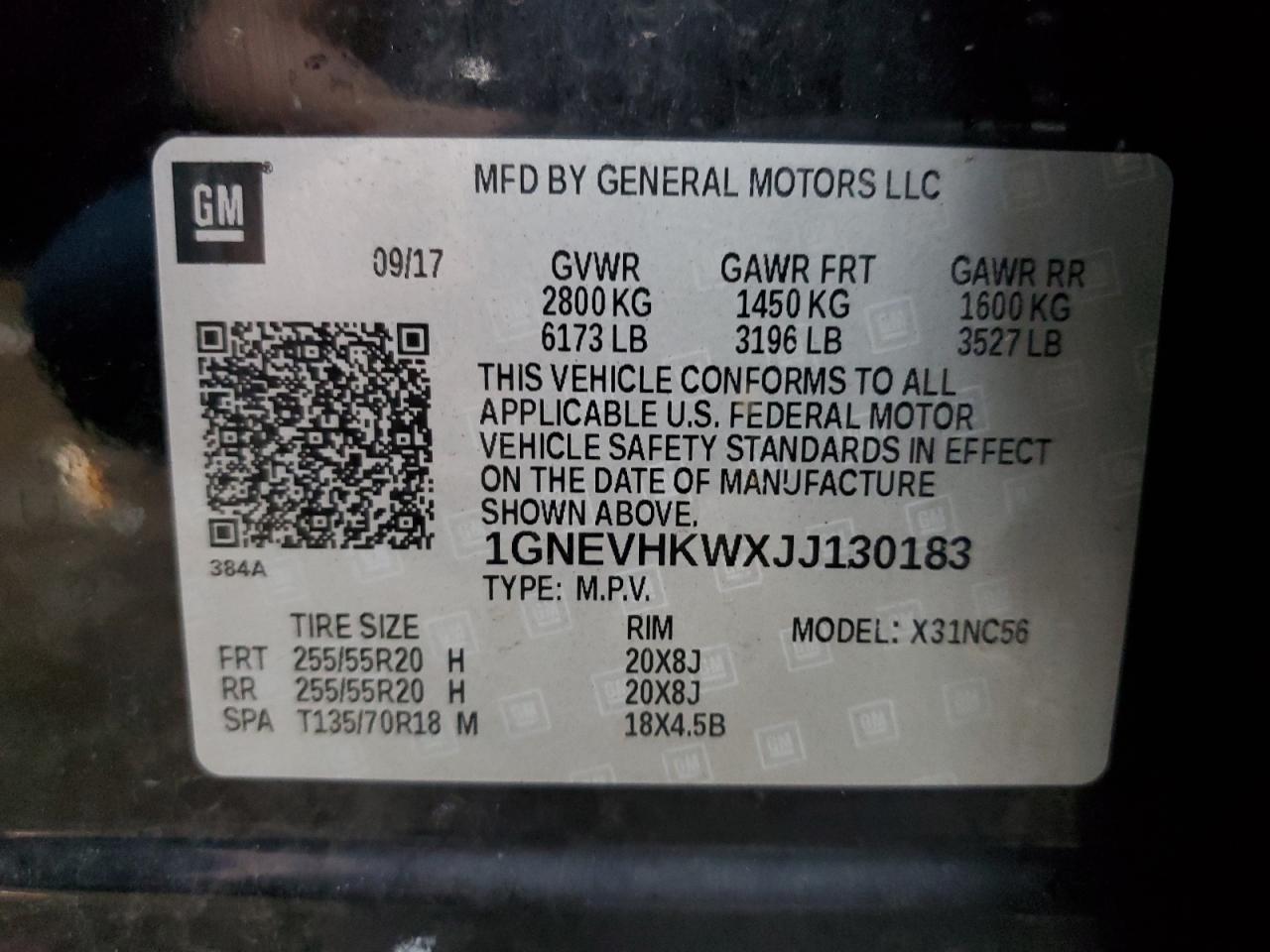 1GNEVHKWXJJ130183 CHEVROLET TRAVERSE 2018