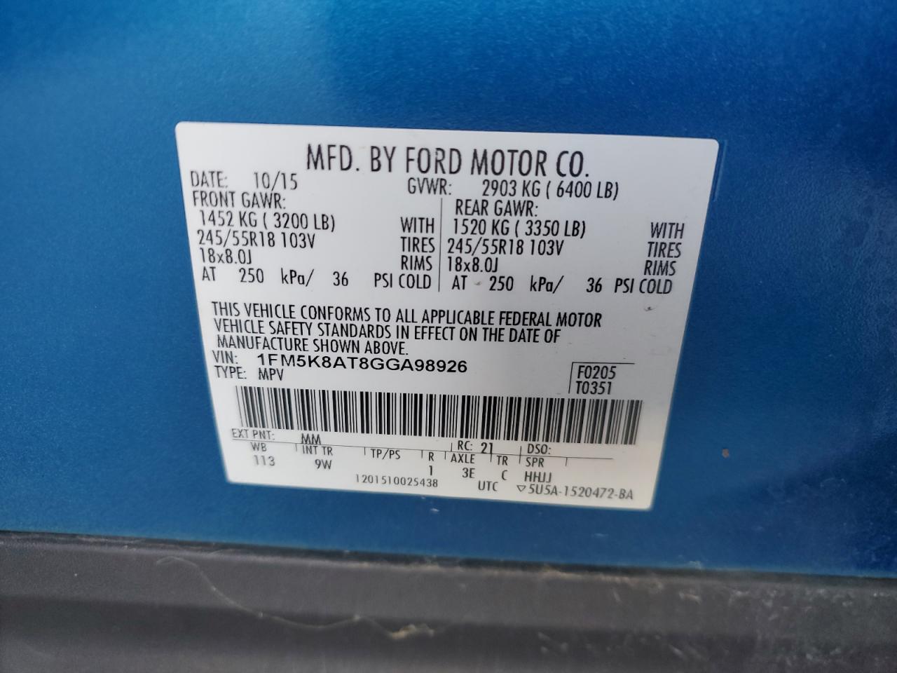1FM5K8AT8GGA98926 FORD EXPLORER 2016