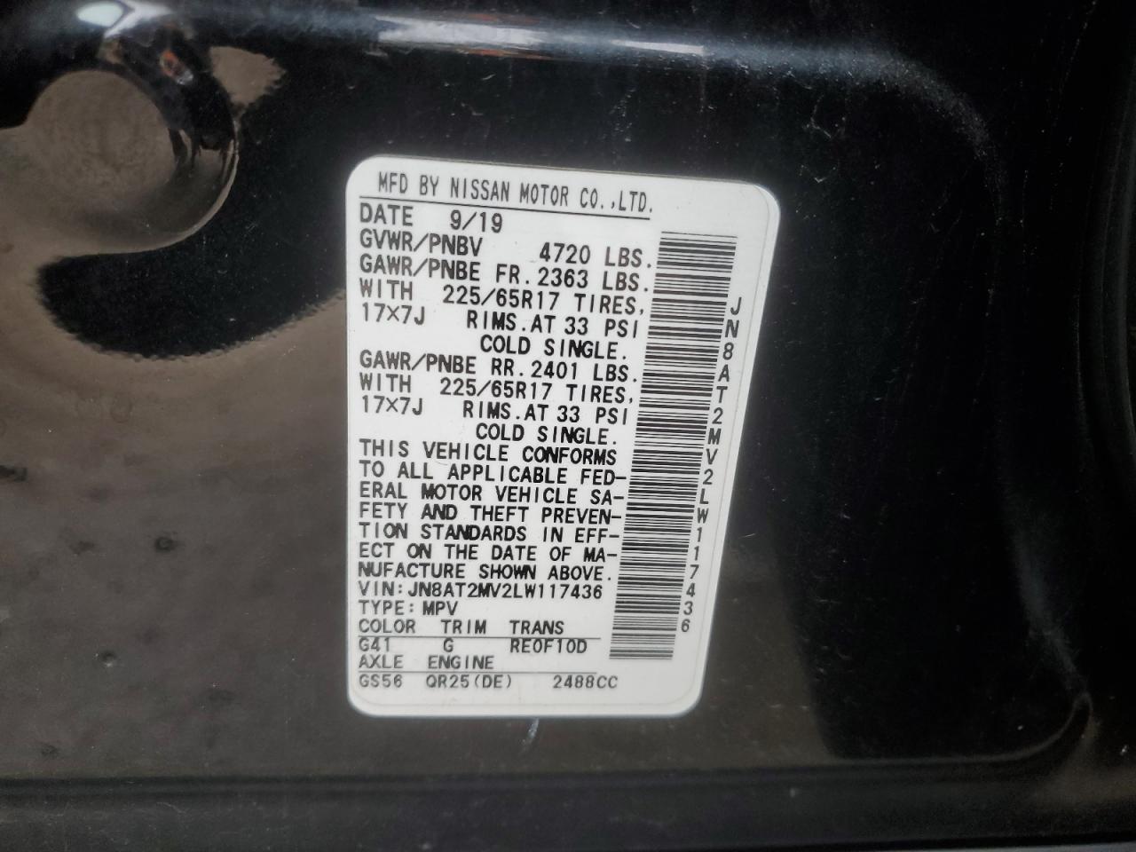 JN8AT2MV2LW117436 NISSAN ROGUE 2020