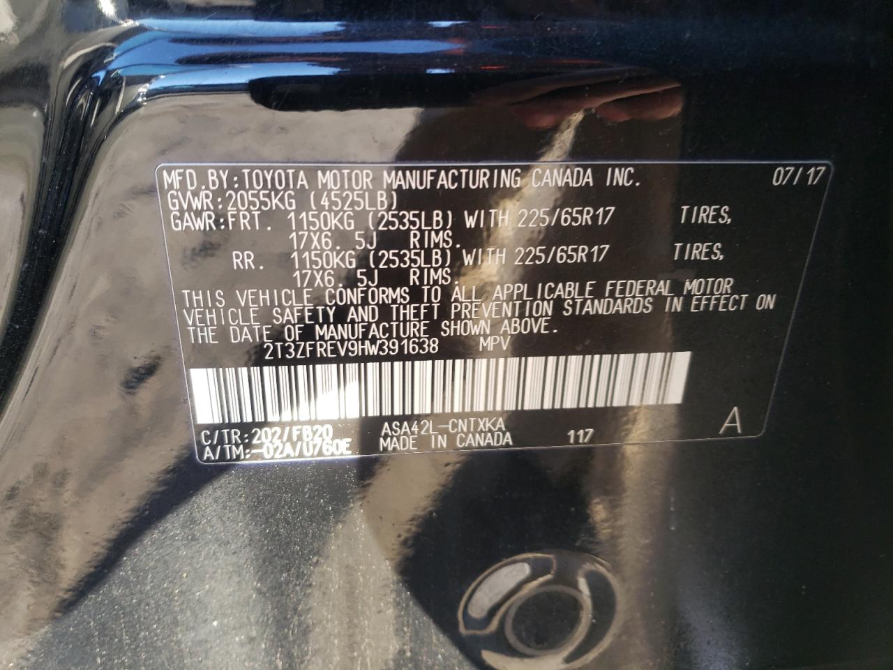 2T3ZFREV9HW391638 TOYOTA RAV4 2017