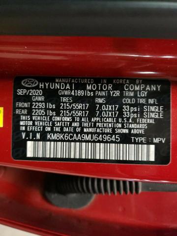 KM8K6CAA9MU649645 | 2021 HYUNDAI KONA SEL P