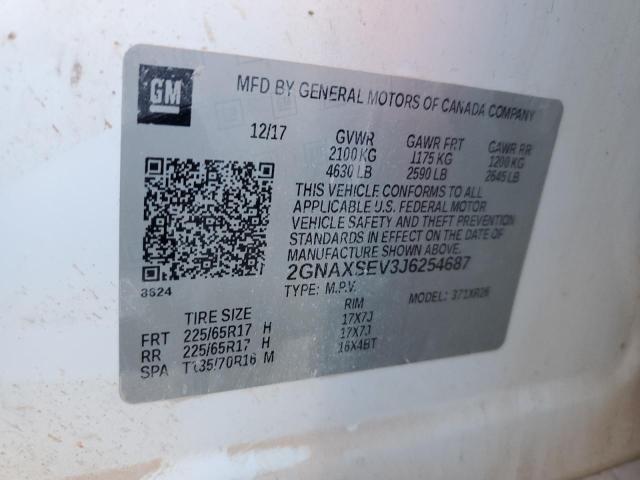 2018 Chevrolet Equinox Lt VIN: 2GNAXSEV3J6254687 Lot: 82601883