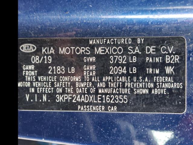 3KPF24ADXLE162355 | 2020 KIA FORTE FE