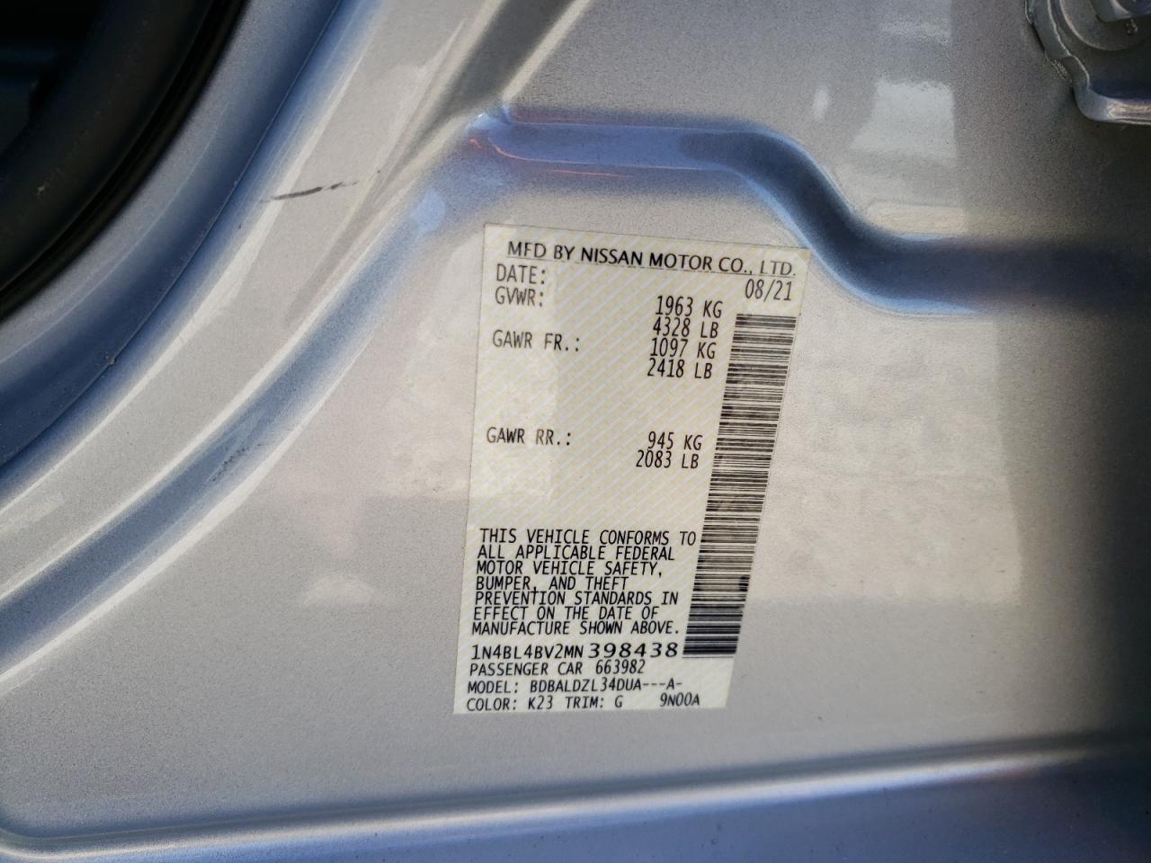 1N4BL4BV2MN398438 NISSAN ALTIMA 2021