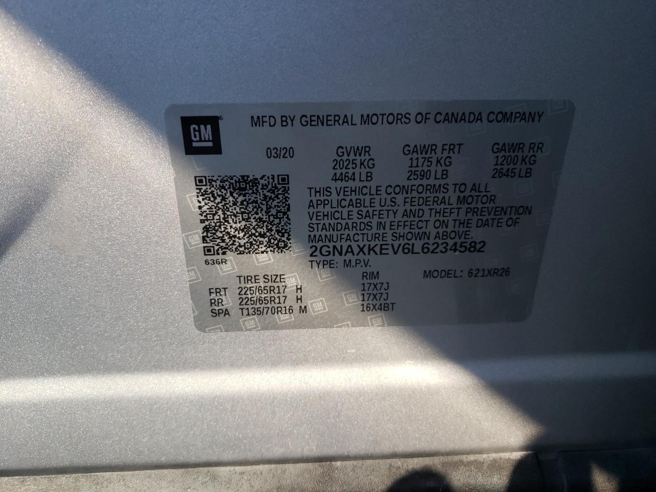 2GNAXKEV6L6234582 CHEVROLET EQUINOX 2020