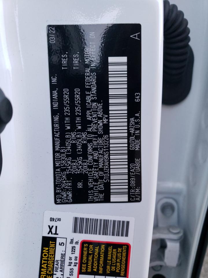 5TDJZRAH9NS113226 TOYOTA HIGHLANDER 2022