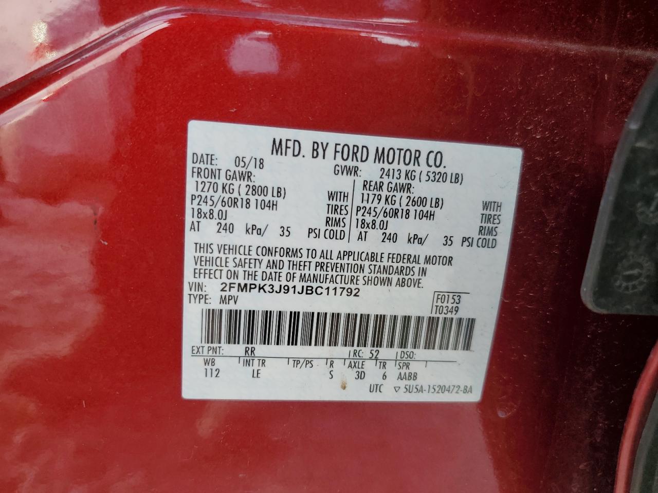 2FMPK3J91JBC11792 FORD EDGE 2018