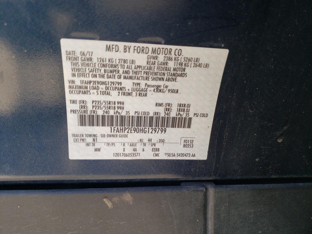1FAHP2E90HG129799 FORD TAURUS 2017