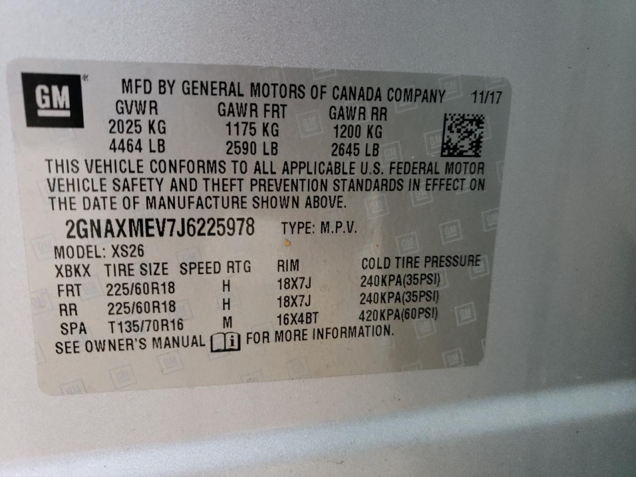 2GNAXMEV7J6225978 CHEVROLET EQUINOX 2018