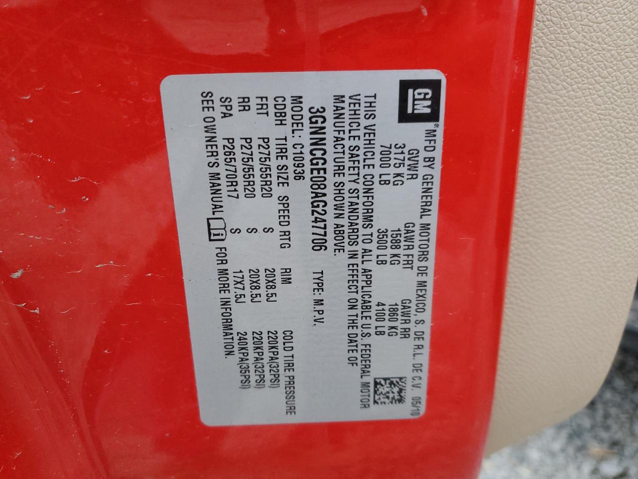 3GNNCGE08AG247706 2010 Chevrolet Avalanche Ltz