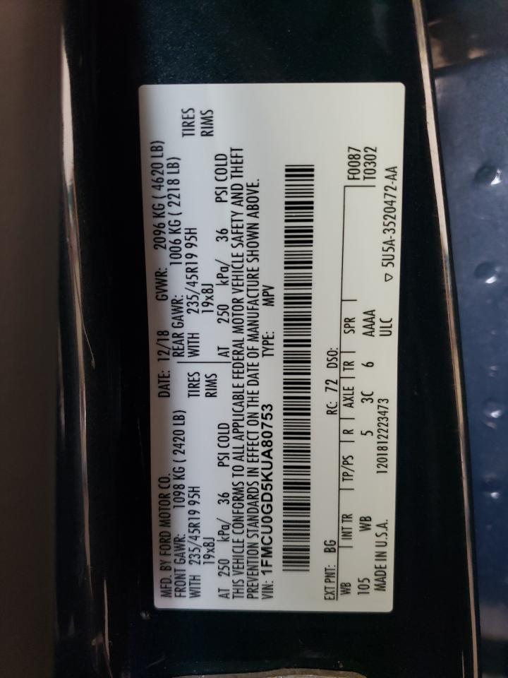 1FMCU0GD5KUA80753 FORD ESCAPE 2019
