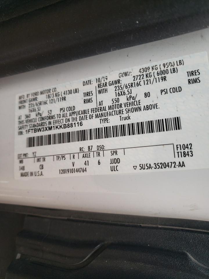 1FTBW3XM1KKB88116 FORD TRANSIT 2019