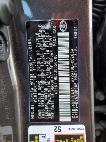 4T1B11HK2JU050700 TOYOTA CAMRY 2018