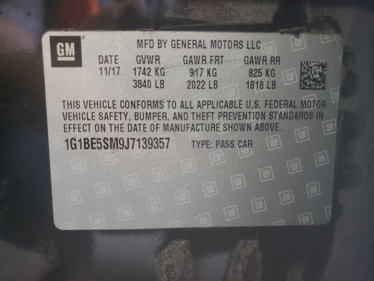 1G1BE5SM9J7139357 CHEVROLET CRUZE 2018