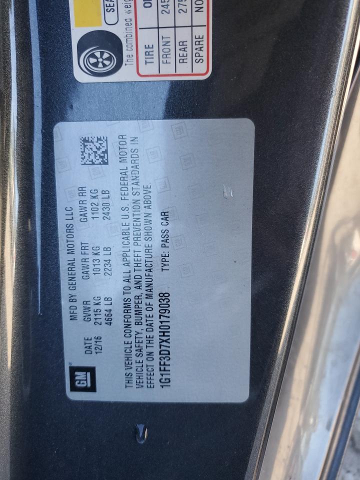 1G1FF3D7XH0179038 CHEVROLET CAMARO 2017