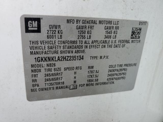 1GKKNKLA2HZ235134 | 2017 GMC ACADIA SLE