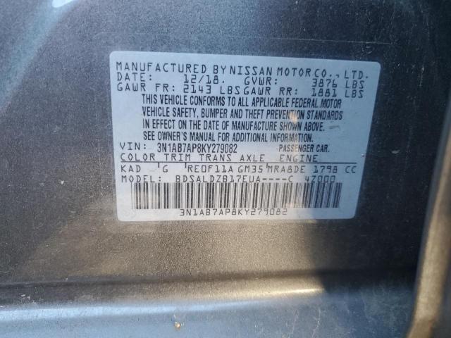 3N1AB7AP8KY279082 | 2019 NISSAN SENTRA S