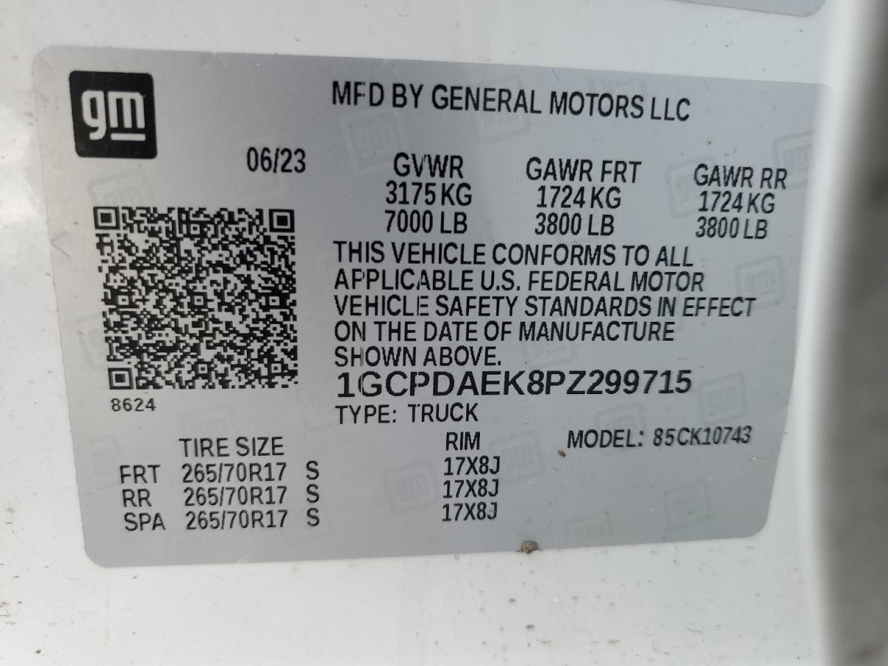 1GCPDAEK8PZ299715 CHEVROLET ALL Models 2023