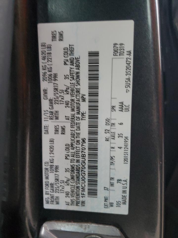 1FMCU0G70GUB70796 FORD ESCAPE 2016