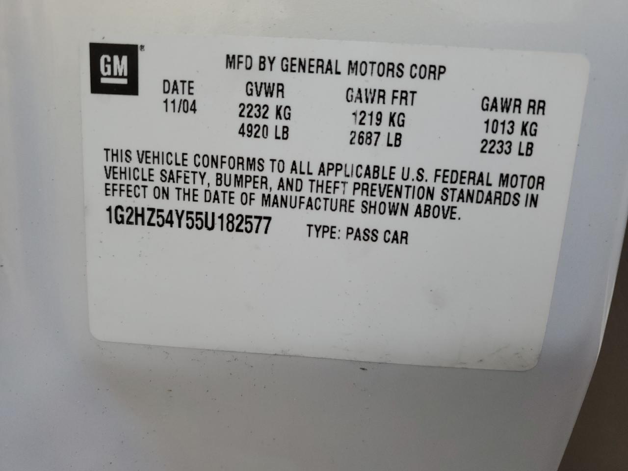 1G2HZ54Y55U182577 2005 Pontiac Bonneville Gxp