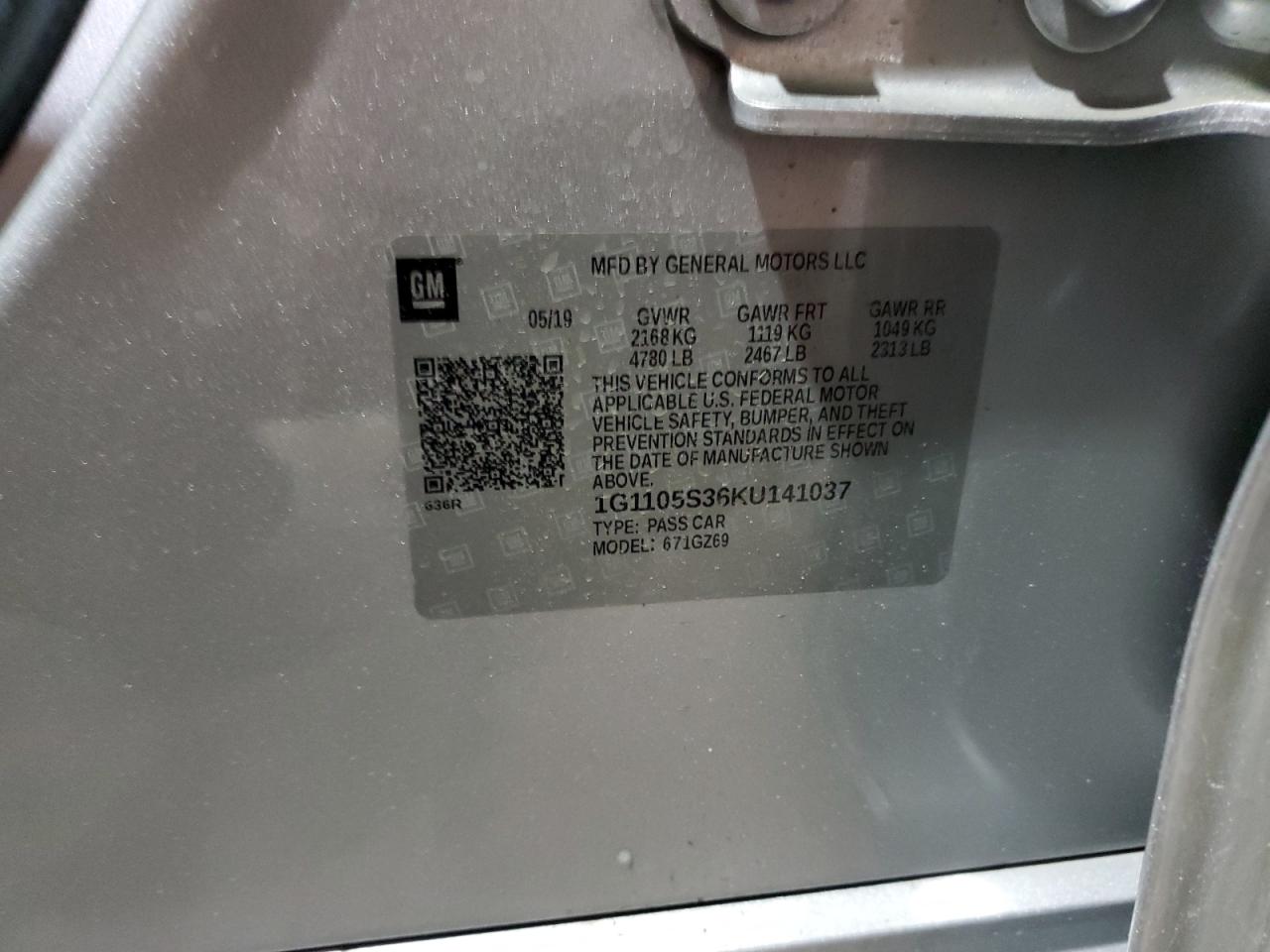 1G1105S36KU141037 CHEVROLET IMPALA 2019