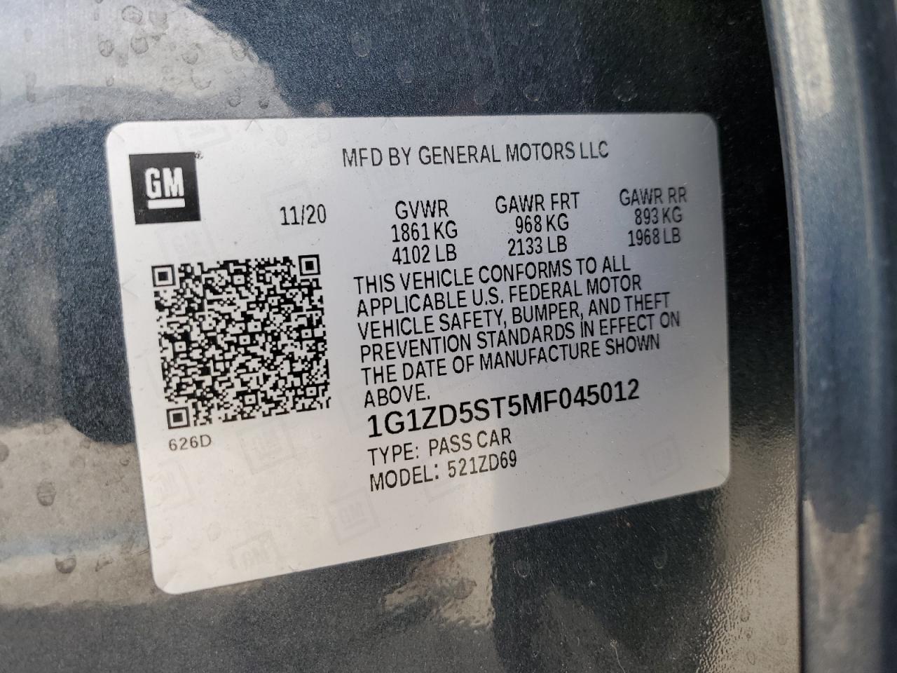 1G1ZD5ST5MF045012 CHEVROLET MALIBU 2021