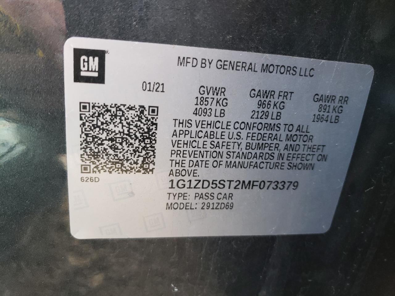 1G1ZD5ST2MF073379 CHEVROLET MALIBU 2021
