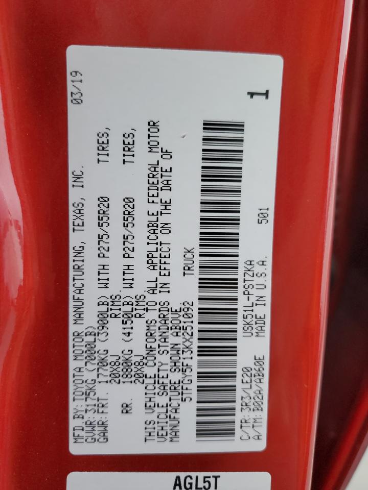 5TFGY5F13KX251092 TOYOTA TUNDRA 2019