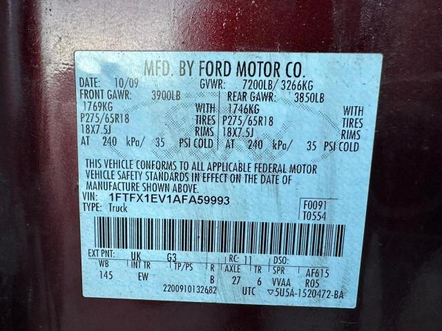 1FTFX1EV1AFA59993 | 2010 Ford f150 super cab